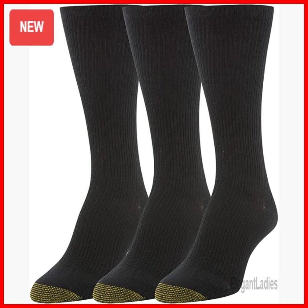 Non-Binding Rib Crew Socks 3-Pack, Cotton, Moisture-Wicking, Calf Length